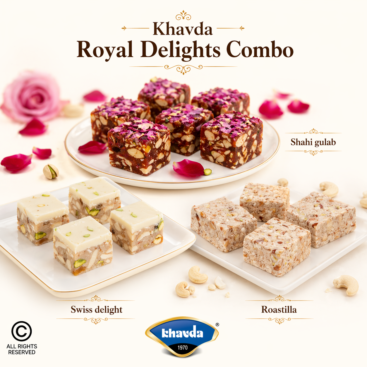 Khavda Royal Delights | Shahi Gulab, Swiss Delight & Roastilla | 250 gms each