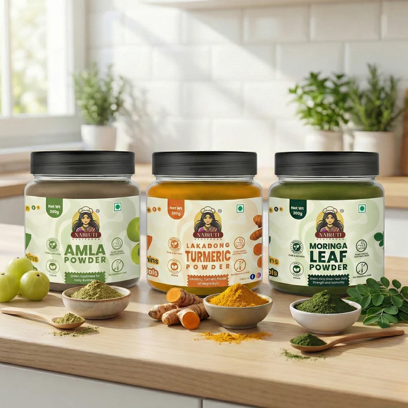 Everyday Wellness Trio | Moringa Leaf, Lakadong Turmeric & Amla Powder
