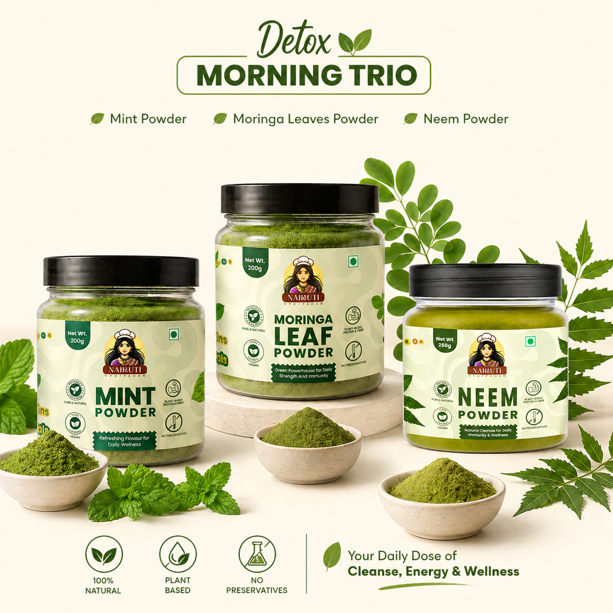 Detox Morning Trio | Moringa, Neem & Mint Powder