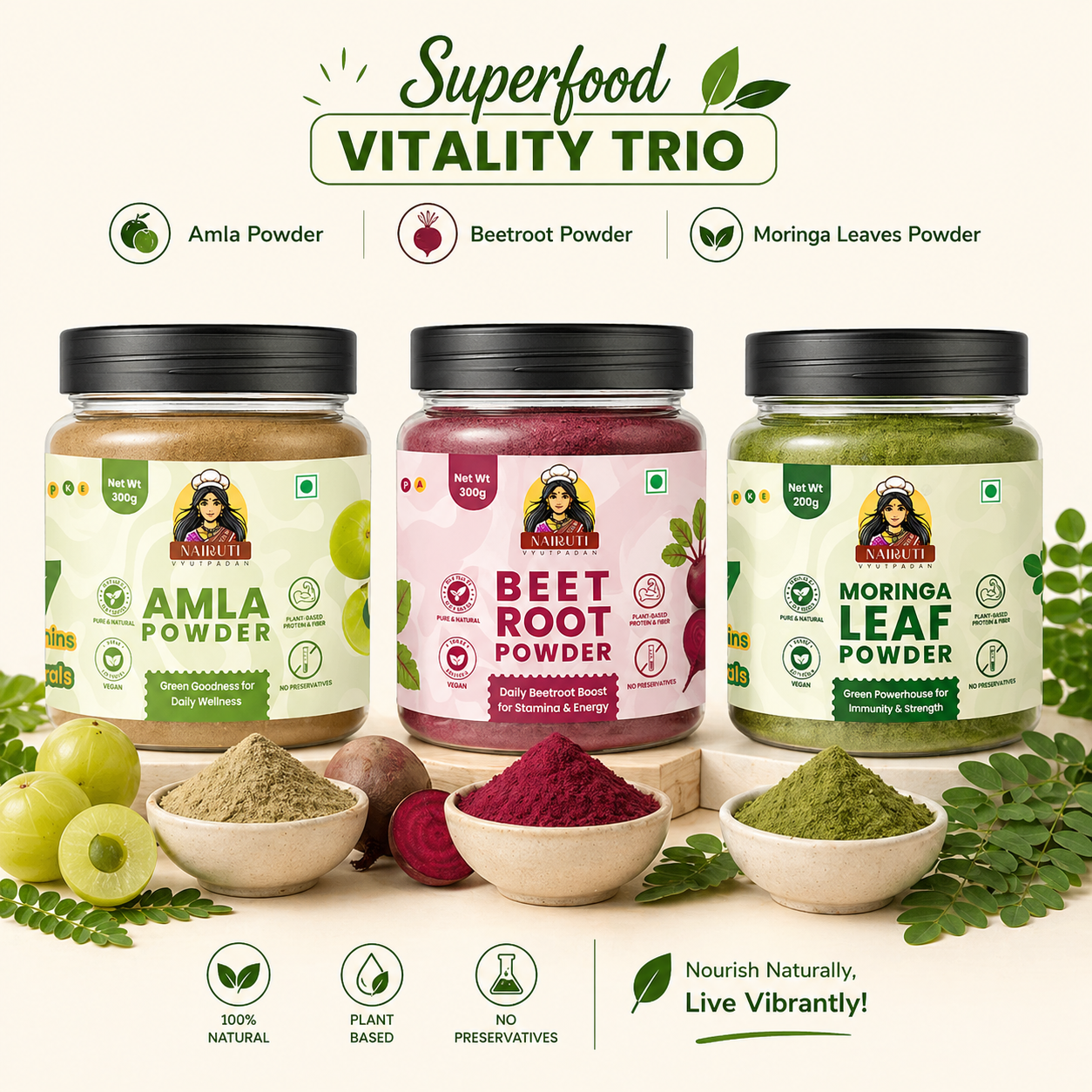 Superfood Vitality Trio | Beetroot, Amla & Moringa Leaf Powder