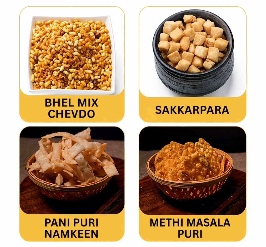 Desi Crunch Pack | Bhel Mix Chevdo, Churma Ladu, Pani Puri Namkeen & Methi Masala Puri
