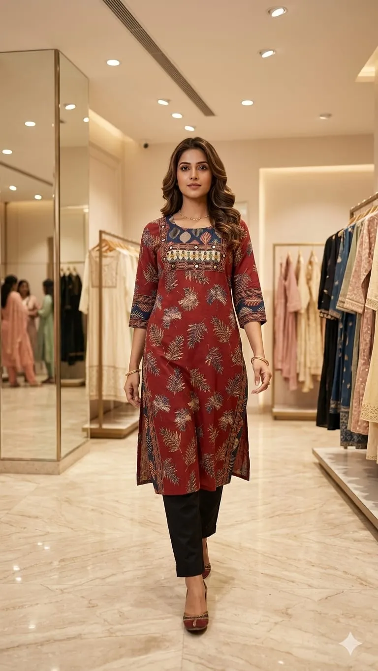 Ajrakh mirror kurti