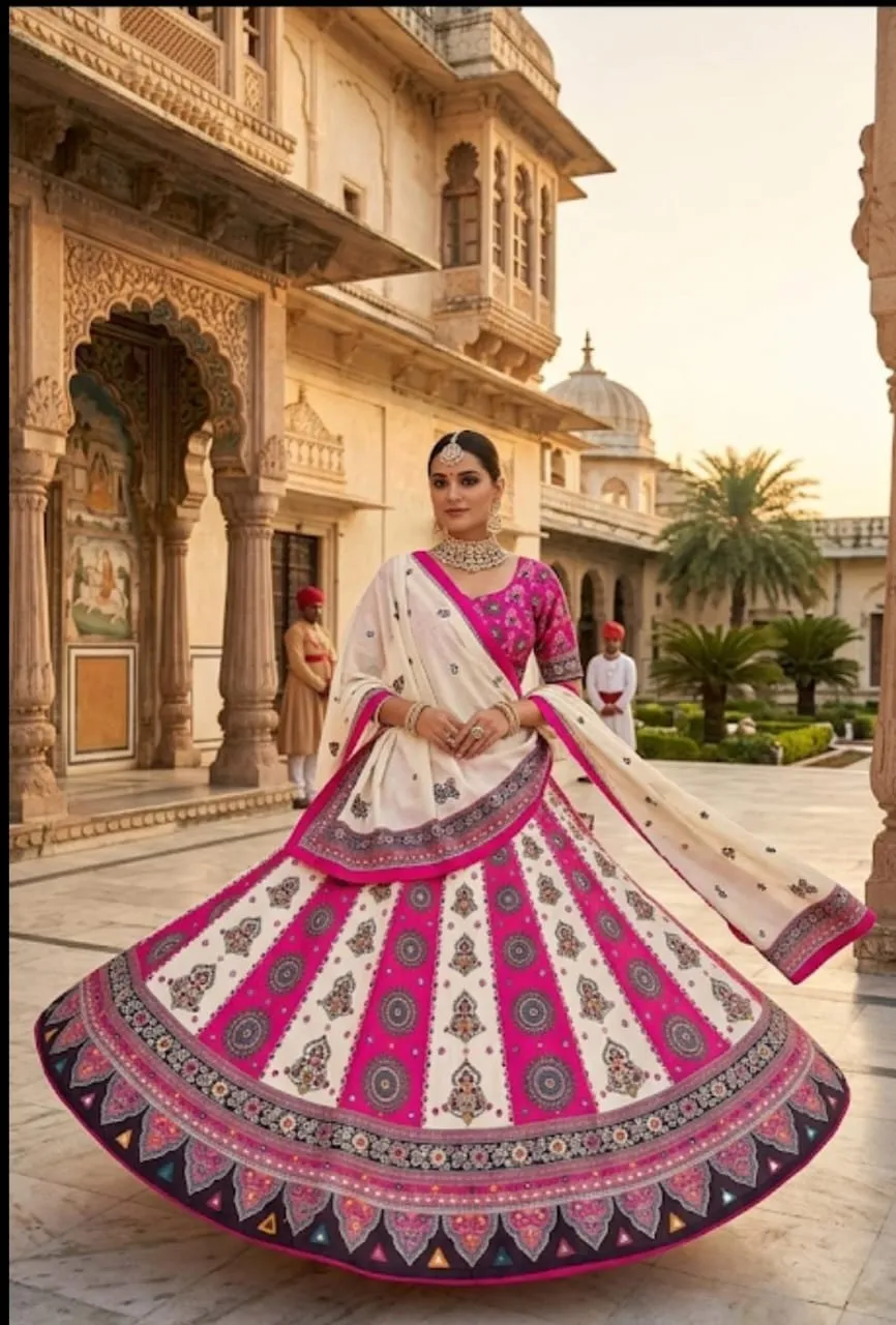 pink aariwork lenga