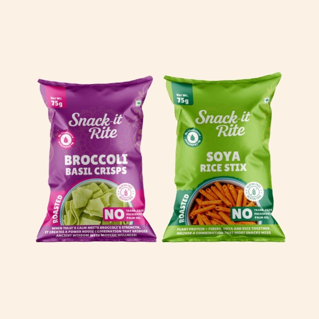 Roasted Snack Combo | Soya Rice Stix & Basil Broccoli Crisps | 75 gms × 2 packs
