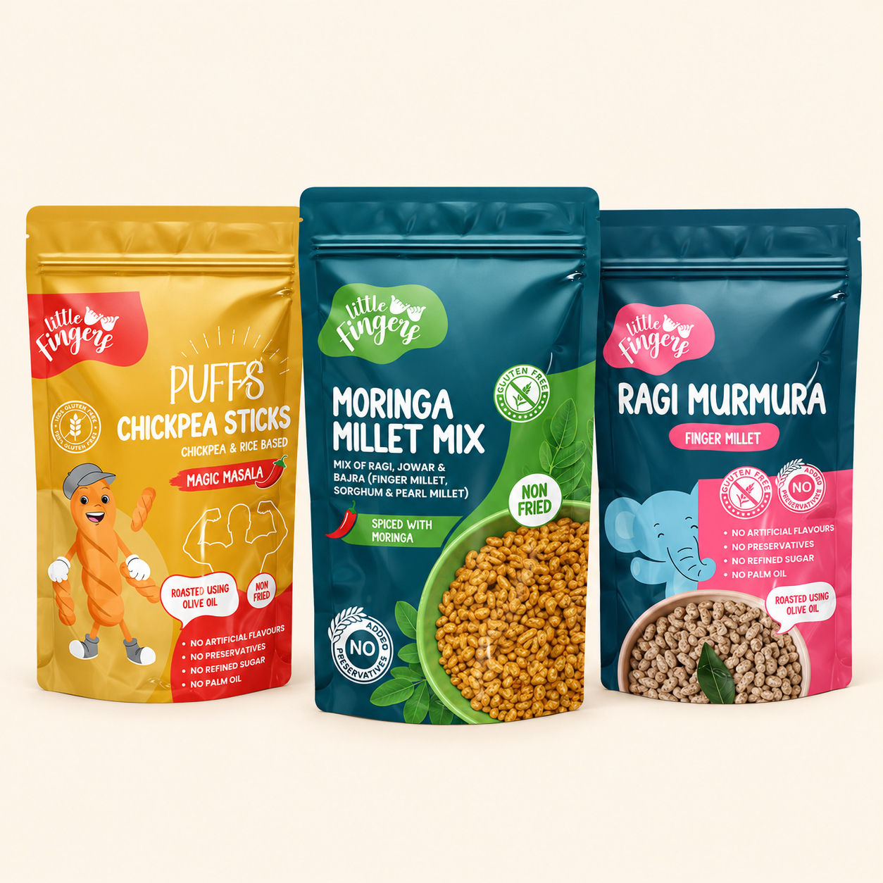 Wholesome Millet Snack Trio | Ragi, Mixed Millet & Chickpea | 40 gms × 3 Packs